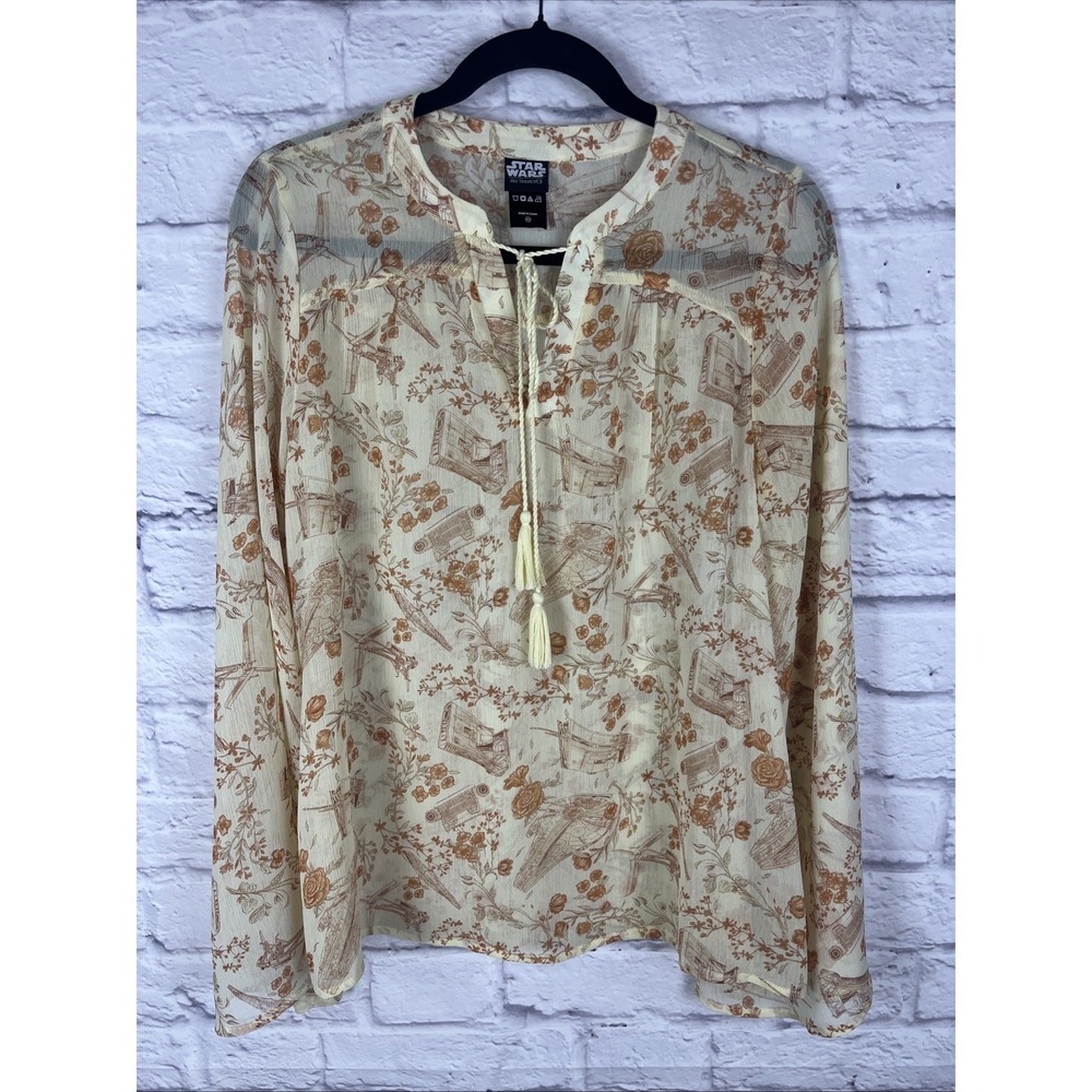 Her Universe Women's  Star Wars Boho Peasant Bell Sleeve Sheer Blouse Size